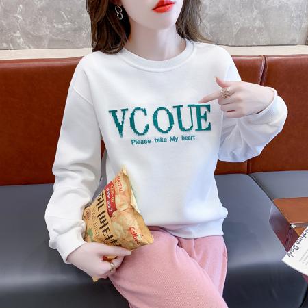 FA54527# 秋季牙刷绣圆领卫衣女设计感宽松韩版字母绣花上衣  服裝批發女裝批發服飾貨源