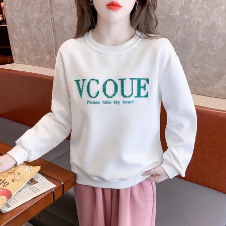 FA54527# 秋季牙刷绣圆领卫衣女设计感宽松韩版字母绣花上衣  服裝批發女裝批發服飾貨源