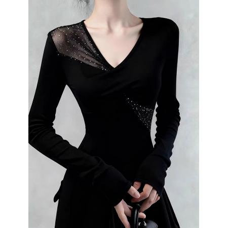 FA54528# 秋冬辣妹烫钻修身磨毛加绒打底衫女设计感拼接t恤上衣  服裝批發女裝批發服飾貨源