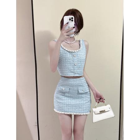 FA54532# 小香风法式名媛套装夏吊带穿搭一整套半身裙御姐风炸街两件套  服裝批發女裝批發服飾貨源