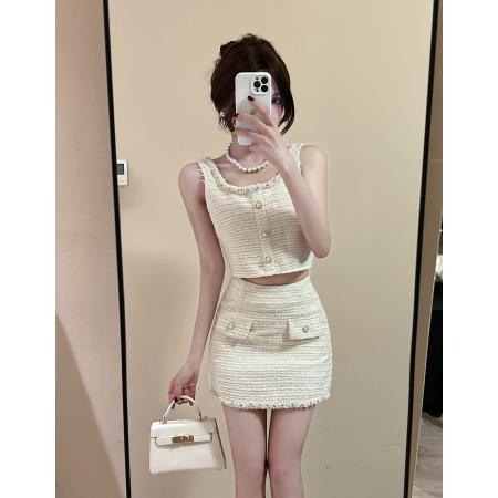 FA54532# 小香风法式名媛套装夏吊带穿搭一整套半身裙御姐风炸街两件套  服裝批發女裝批發服飾貨源