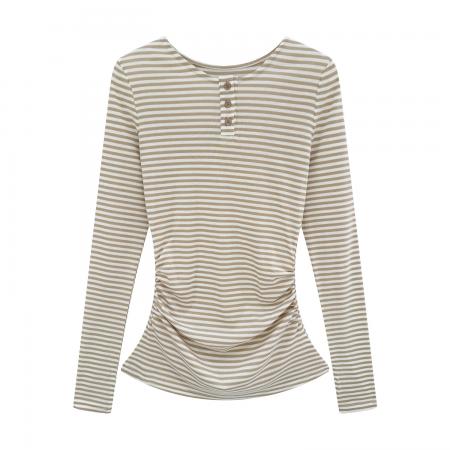 FA54549# 莱赛尔天丝绝美气条纹长袖T恤女春季新款内搭可外穿打底  服裝批發女裝批發服飾貨源