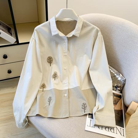 FA54550# 春新款文艺棉麻风重工刺绣宽松洋气纯棉长袖衬衫女上衣外套  服裝批發女裝批發服飾貨源