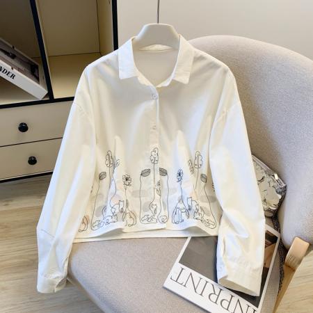 FA54552# 春季新款学院风重工刺绣纯棉黑色衬衫女上衣  服裝批發女裝批發服飾貨源