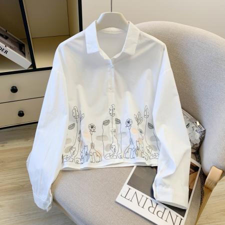 FA54552# 春季新款学院风重工刺绣纯棉黑色衬衫女上衣  服裝批發女裝批發服飾貨源