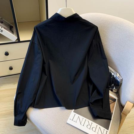 FA54552# 春季新款学院风重工刺绣纯棉黑色衬衫女上衣  服裝批發女裝批發服飾貨源