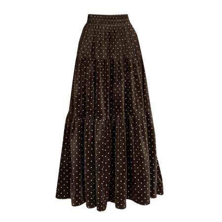 FA54564# 秋冬法式丝绒印花圆点半身裙女松紧腰a字拼接蛋糕长裙  服裝批發女裝批發服飾貨源