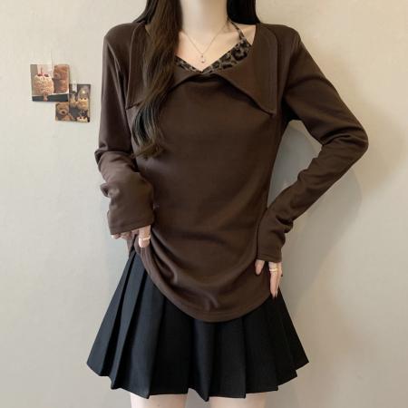 FA54572# 大码胖mm秋冬设计感假两件磨毛加厚保暖挂脖针织衫打底上衣  服裝批發女裝批發服飾貨源