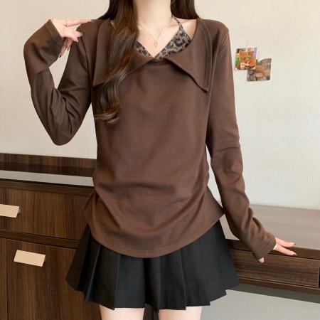 FA54572# 大码胖mm秋冬设计感假两件磨毛加厚保暖挂脖针织衫打底上衣  服裝批發女裝批發服飾貨源