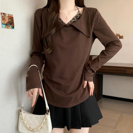 FA54572# 大码胖mm秋冬设计感假两件磨毛加厚保暖挂脖针织衫打底上衣  服裝批發女裝批發服飾貨源