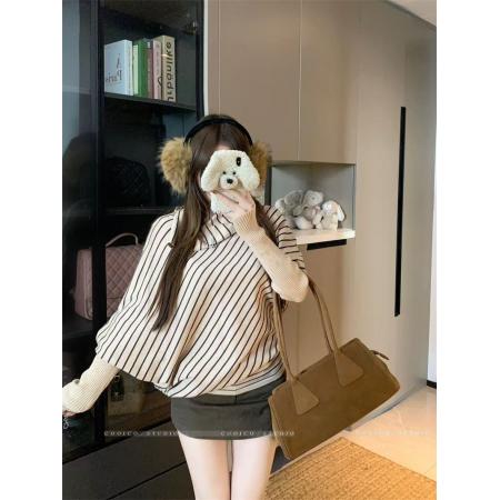 FA54581# 黑灰色针织衫女穿搭韩系蝙蝠袖宽松长袖毛衣上衣  服裝批發女裝批發服飾貨源