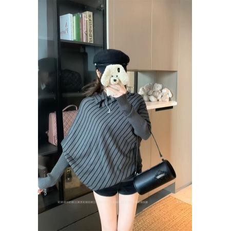 FA54581# 黑灰色针织衫女穿搭韩系蝙蝠袖宽松长袖毛衣上衣  服裝批發女裝批發服飾貨源