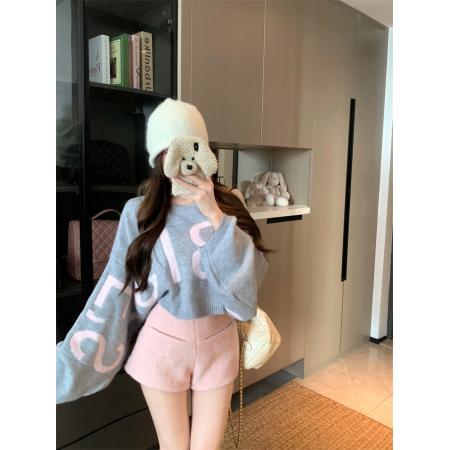 FA54582# 慵懒风休闲宽松圆领套头毛衣  服裝批發女裝批發服飾貨源