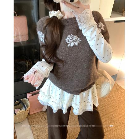 FA54583# 费尔岛毛衣女秋冬季新款提花针织衫叠穿马甲女背心  服裝批發女裝批發服飾貨源