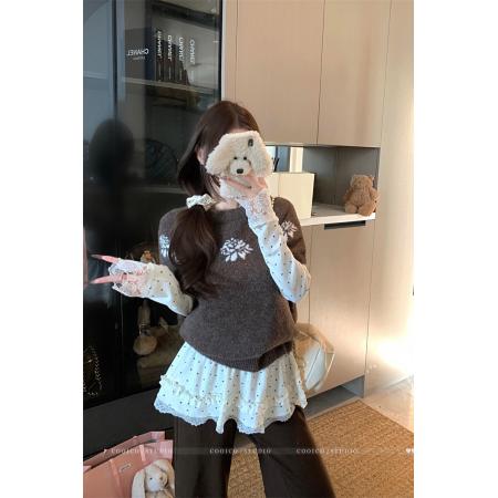 FA54583# 费尔岛毛衣女秋冬季新款提花针织衫叠穿马甲女背心  服裝批發女裝批發服飾貨源