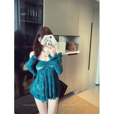 FA54584# 蕾丝衫女高级感气质方领修身纯欲性感蕾丝上衣  服裝批發女裝批發服飾貨源