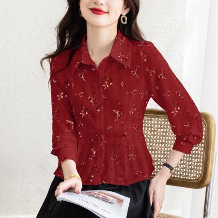 FA54588# 春季新品棉麻清新小碎花设计感收腰女士长袖小衫  服裝批發女裝批發服飾貨源