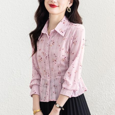 FA54588# 春季新品棉麻清新小碎花设计感收腰女士长袖小衫  服裝批發女裝批發服飾貨源