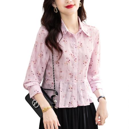 FA54588# 春季新品棉麻清新小碎花设计感收腰女士长袖小衫  服裝批發女裝批發服飾貨源