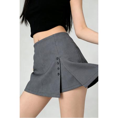 FA54595# 春新款灰色开叉半身裙女高腰包臀裙a字裙一步裙西装短裙  服裝批發女裝批發服飾貨源