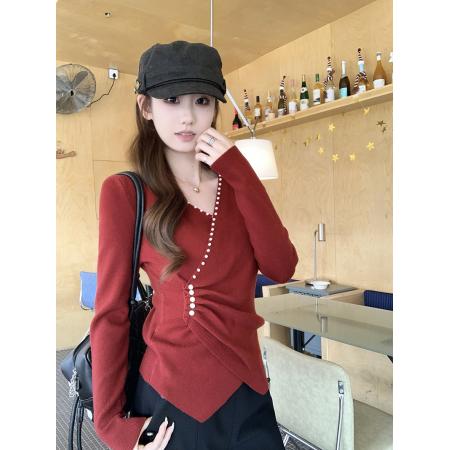 FA54599# 秋冬新款开叉不规则钉珠针织上衣  服裝批發女裝批發服飾貨源