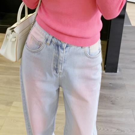 FA54602# 早春水洗晕染腮红粉牛仔裤女韩版高腰直筒宽松显瘦阔腿长裤子  服裝批發女裝批發服飾貨源