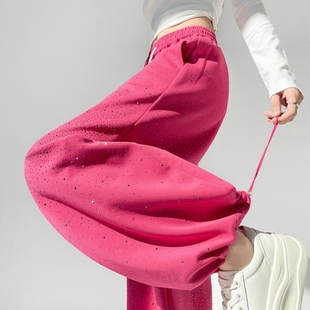 FA54606# 春秋新款重工烫钻时尚两穿弯刀裤休闲阔腿裤运动卫裤香蕉裤女  服裝批發女裝批發服飾貨源