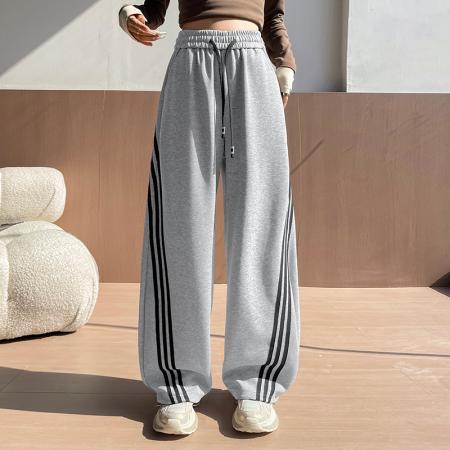 FA54607# 春季新款时尚高腰侧边条纹阔腿束脚两穿运动香蕉裤休闲卫裤  服裝批發女裝批發服飾貨源