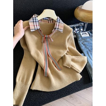 FA54609# 新款时尚百搭显瘦假两件减龄百搭翻领针织衫女宽松洋气毛衣潮  服裝批發女裝批發服飾貨源