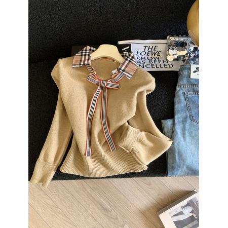 FA54609# 新款时尚百搭显瘦假两件减龄百搭翻领针织衫女宽松洋气毛衣潮  服裝批發女裝批發服飾貨源