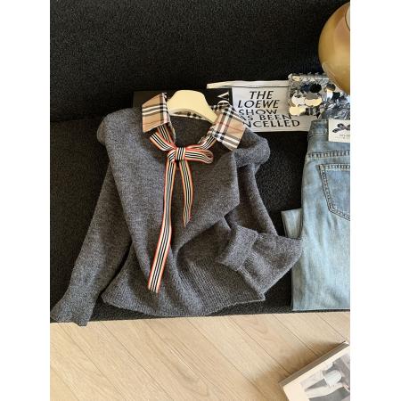 FA54609# 新款时尚百搭显瘦假两件减龄百搭翻领针织衫女宽松洋气毛衣潮  服裝批發女裝批發服飾貨源