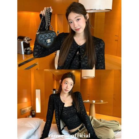 FA54612# Ranwear'蕾丝密语'重工提花蕾丝吊带短款圆领开衫叠穿真两件套装  服裝批發女裝批發服飾貨源