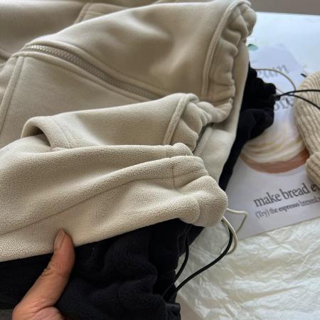 FA54613# 澳粒绒特大码300斤韩版百搭纯色双面绒开衫连帽卫衣女拉链外套冬  服裝批發女裝批發服飾貨源