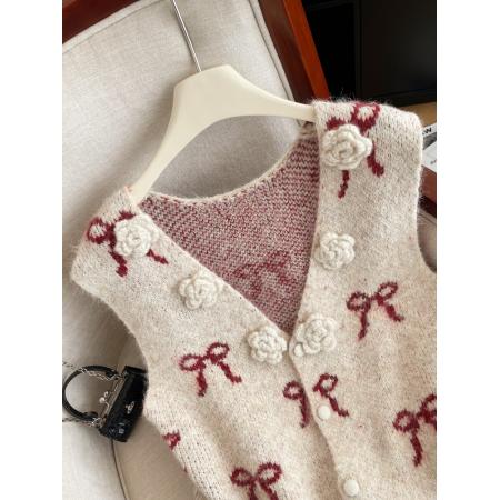 FA54614# 早春季新款甜美叠穿显瘦马甲女优雅外穿内搭立体花朵开衫背心  服裝批發女裝批發服飾貨源