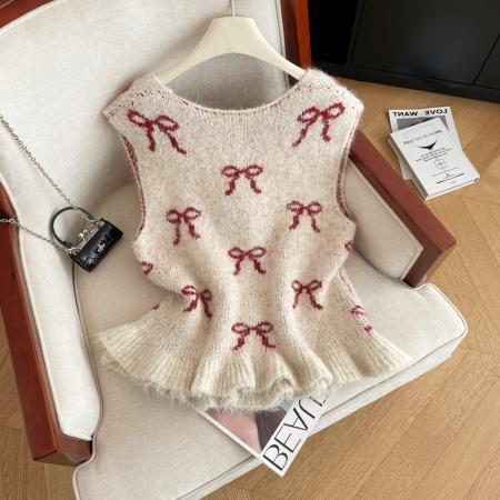 FA54614# 早春季新款甜美叠穿显瘦马甲女优雅外穿内搭立体花朵开衫背心  服裝批發女裝批發服飾貨源