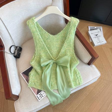 FA54615# 早春季新款高品质工艺亮片马甲女洋气优雅叠穿蝴蝶结气质上衣  服裝批發女裝批發服飾貨源