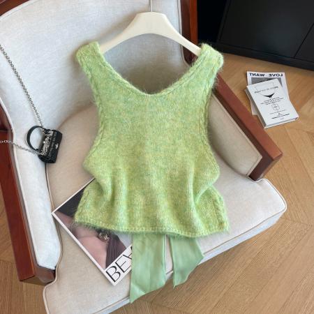 FA54615# 早春季新款高品质工艺亮片马甲女洋气优雅叠穿蝴蝶结气质上衣  服裝批發女裝批發服飾貨源