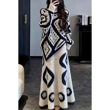 FA54616# 高级感套装女春秋新款小个子针织毛衣半身裙显瘦两件套  服裝批發女裝批發服飾貨源