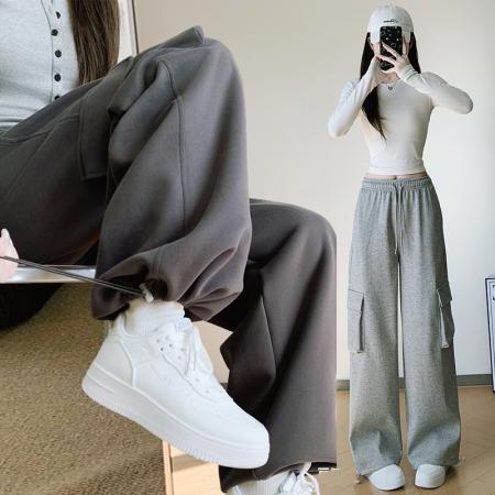 FA54618# 春工装裤哈伦束脚高腰棉裤休闲中裤松紧腰薄款百褶运动  服裝批發女裝批發服飾貨源