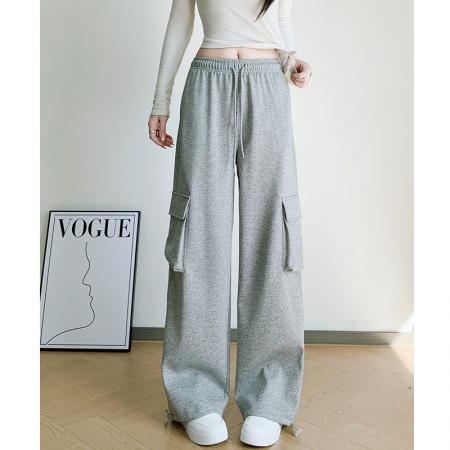 FA54618# 春工装裤哈伦束脚高腰棉裤休闲中裤松紧腰薄款百褶运动  服裝批發女裝批發服飾貨源