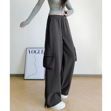 FA54618# 春工装裤哈伦束脚高腰棉裤休闲中裤松紧腰薄款百褶运动  服裝批發女裝批發服飾貨源