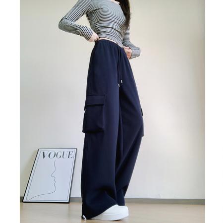 FA54618# 春工装裤哈伦束脚高腰棉裤休闲中裤松紧腰薄款百褶运动  服裝批發女裝批發服飾貨源