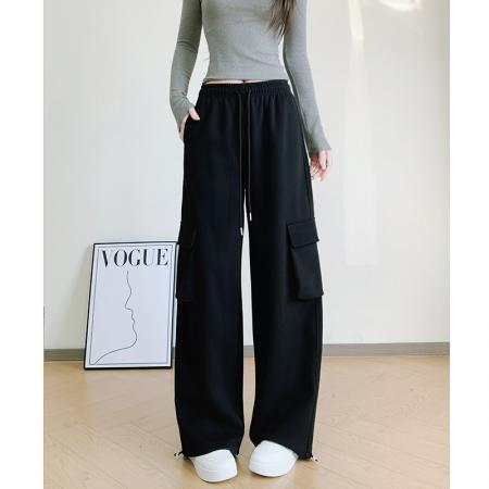 FA54618# 春工装裤哈伦束脚高腰棉裤休闲中裤松紧腰薄款百褶运动  服裝批發女裝批發服飾貨源