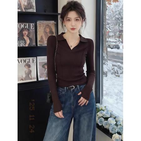FA54619# 今年流行爆款法式半开领修身显瘦洋气打底衫毛针织衫气质休闲上衣  服裝批發女裝批發服飾貨源