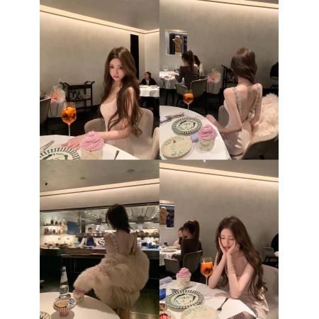 FA54621# 你的懒懒llan封神小黑裙手工高定款重工钉钻露背吊带裙新款  服裝批發女裝批發服飾貨源