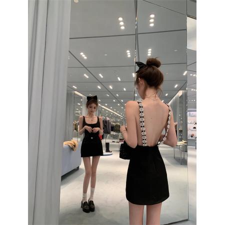 FA54621# 你的懒懒llan封神小黑裙手工高定款重工钉钻露背吊带裙新款  服裝批發女裝批發服飾貨源