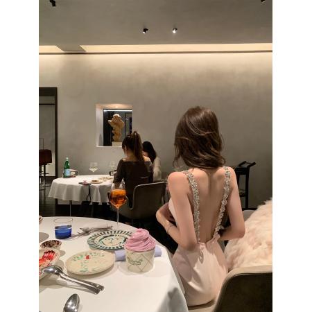 FA54621# 你的懒懒llan封神小黑裙手工高定款重工钉钻露背吊带裙新款  服裝批發女裝批發服飾貨源