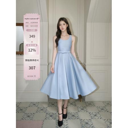 FA54622# 蝴蝶结U领赫本长裙/法式收腰无袖连衣裙礼裙气质女  服裝批發女裝批發服飾貨源