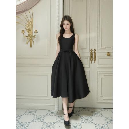 FA54622# 蝴蝶结U领赫本长裙/法式收腰无袖连衣裙礼裙气质女  服裝批發女裝批發服飾貨源