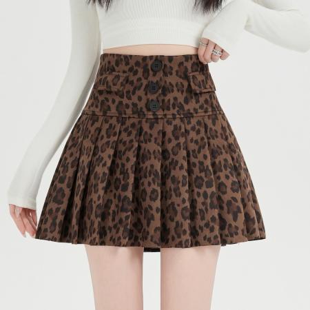 FA54631# 新款豹纹百褶短裙女高腰显瘦A字半身裙辣妹风防走光包臀裙  服裝批發女裝批發服飾貨源